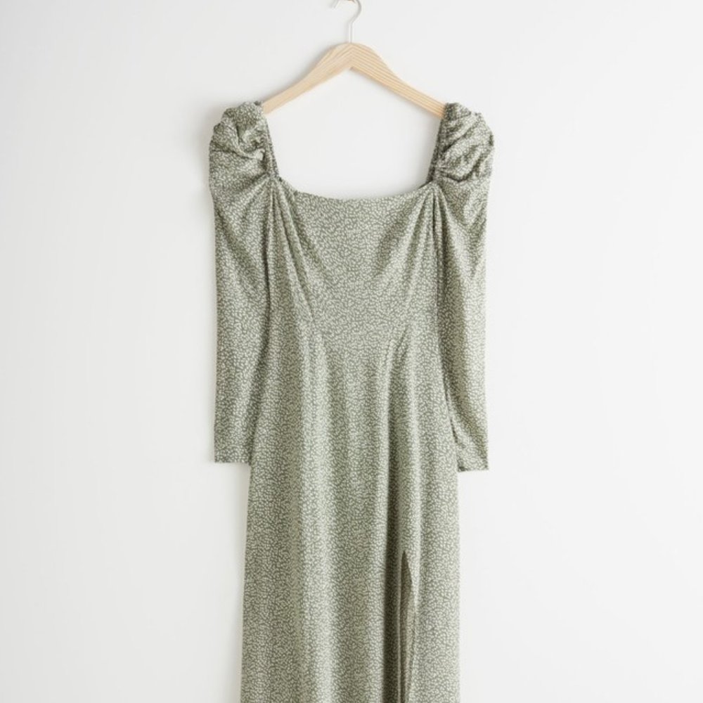 & Other Stories Puff Shoulder Midi Dress, Green, Size 4